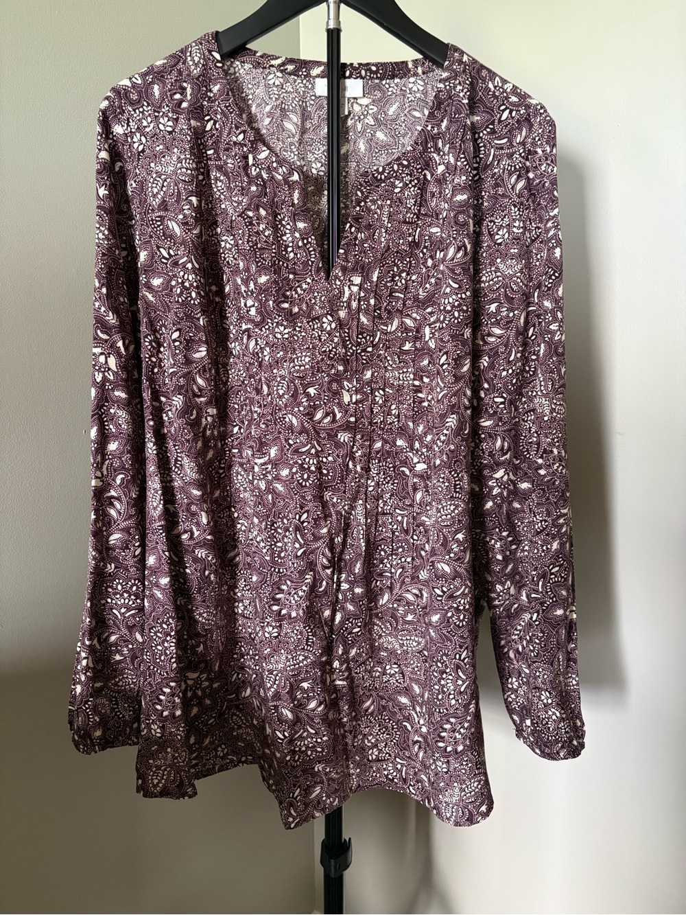 Pure Jill Women’s Long Sleeve Paisley Blouse in Purple & White, Size Large